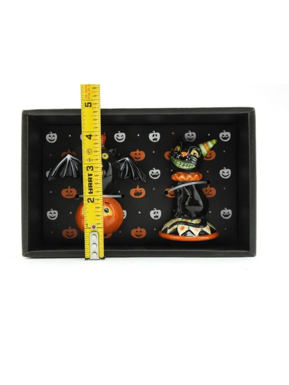 Halloween Bat Cat Salt Pepper Shakers Pumpkin Ceramic Set New In Box